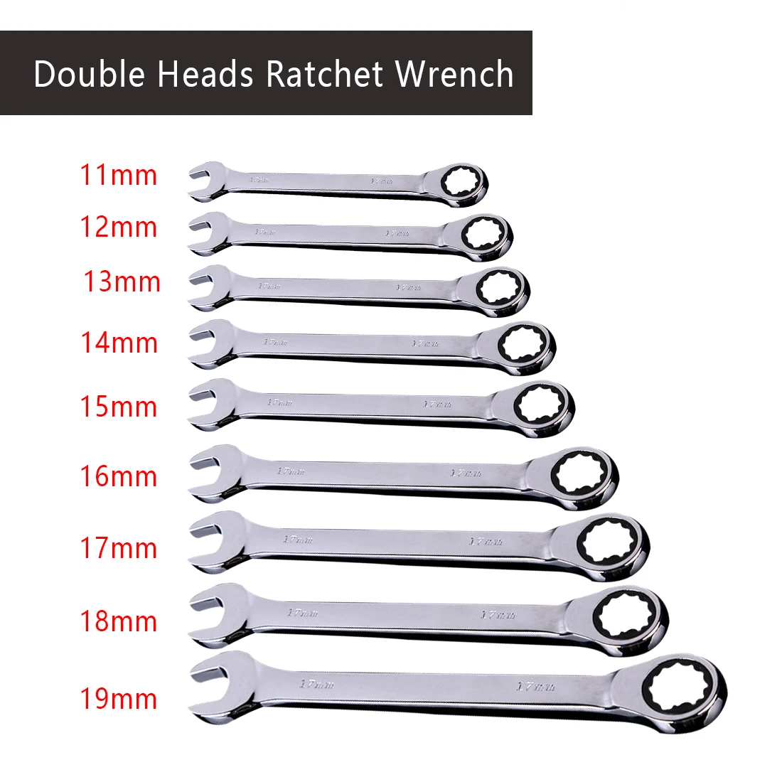 

11mm-19mm Chrome Vanadium Steel Reversible Ratchet Wrench Ratcheting Socket Spanner Nut Tool Polished Chrome Hand Tools