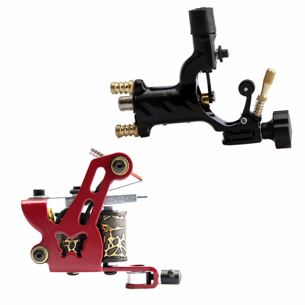 Günstig Pro Komplette Tattoo Kit 1 Rotary Tattoo Gun 1 Liner Shader Maschine 10 Farbe Tinten Grip Nadeln Körper Kunst Tattoo zubehör Set