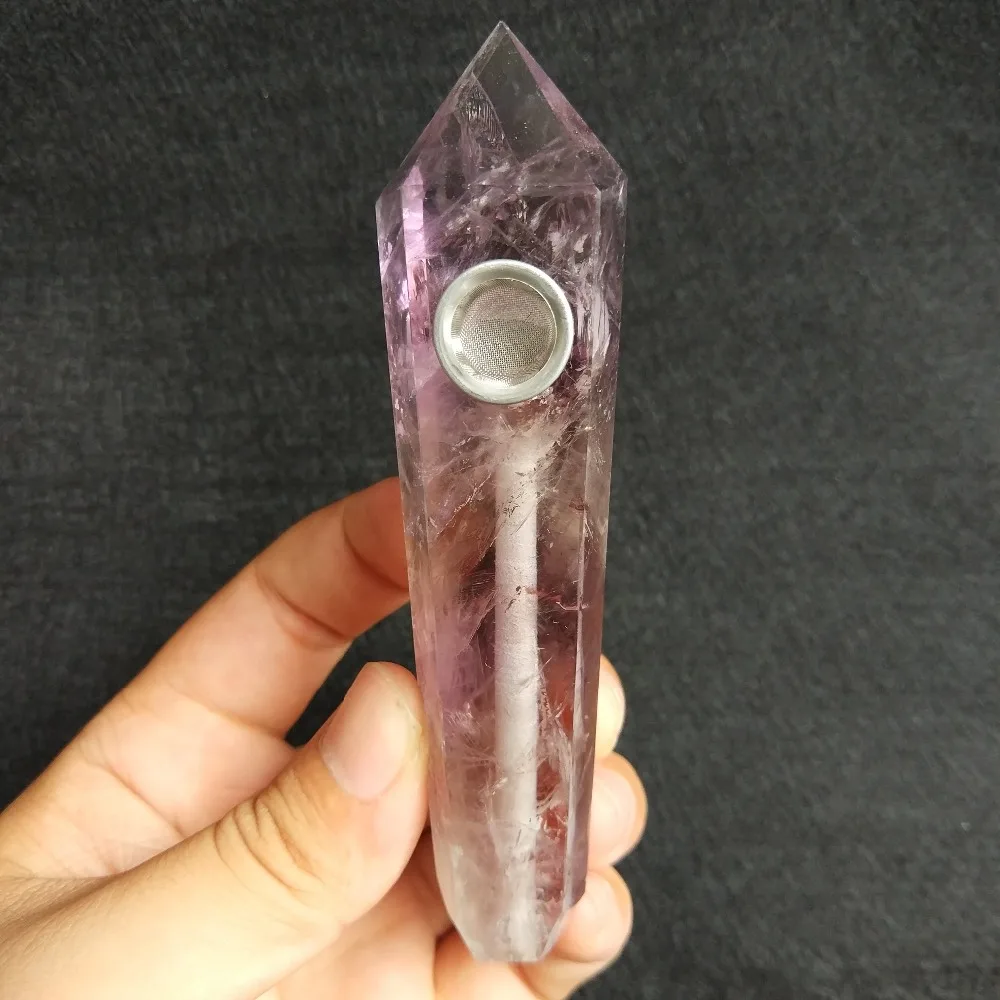 Прямая натуральный прозрачный кристаллы аметиста курительная трубка+ фильтр кварц камень исцеляющая палочка X19