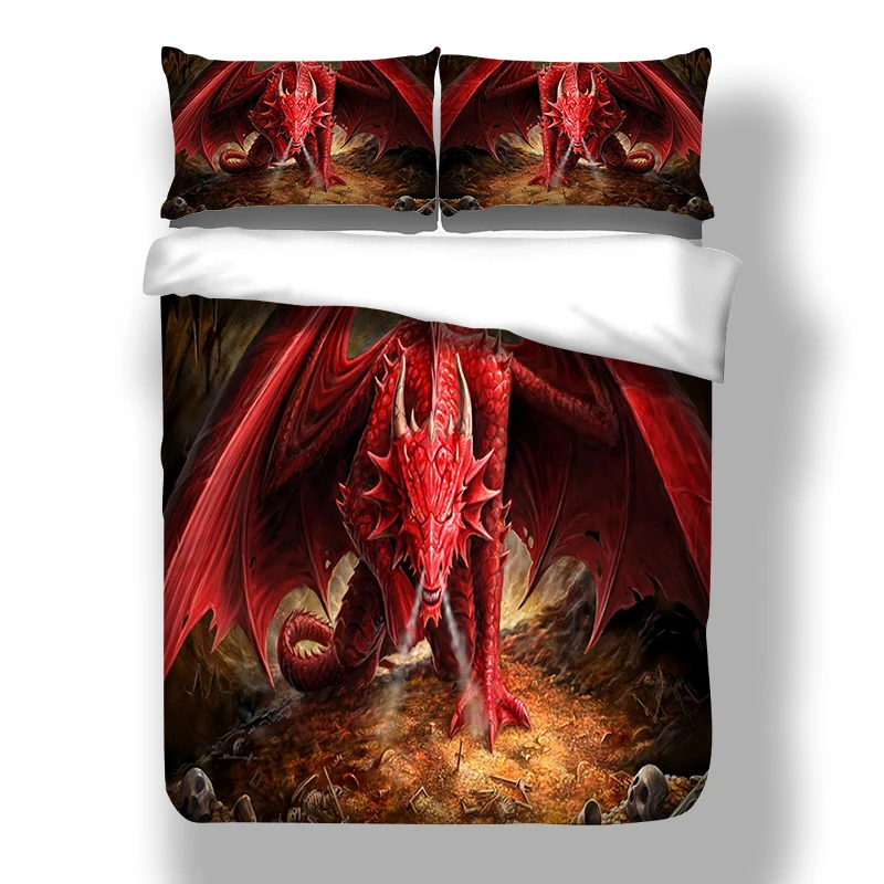 

Wongsbedding 3D Bedding Set Red Dragon HD Print Animal Duvet Cover Bed Sheet Twin Full Queen King Size 3PCS Bedding