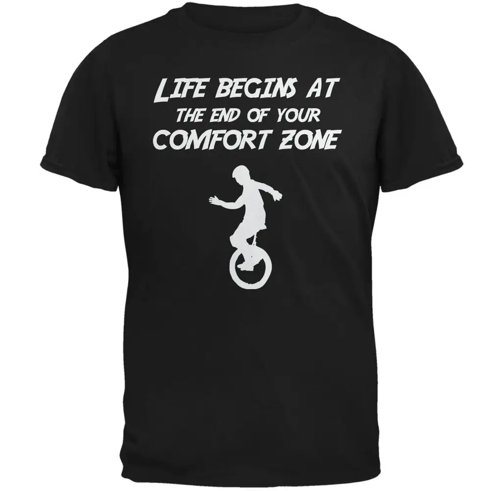 

Comfort Zone Unicycle Black Adult T-Shirt Graphic Tees Men Funny Design