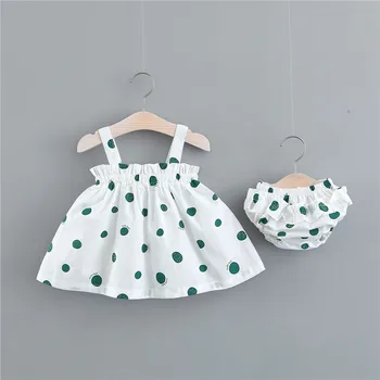 

Summer Beach Baby Girls Two Pieces Suits Dot Spaghetti Strap Vest Blouse Tops + PP Shorts Princess Kids Infant Clothing Sets