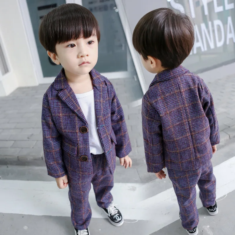 England Style Children's Suit 2 Pcs Baby Boys Spring Fall New Plaid