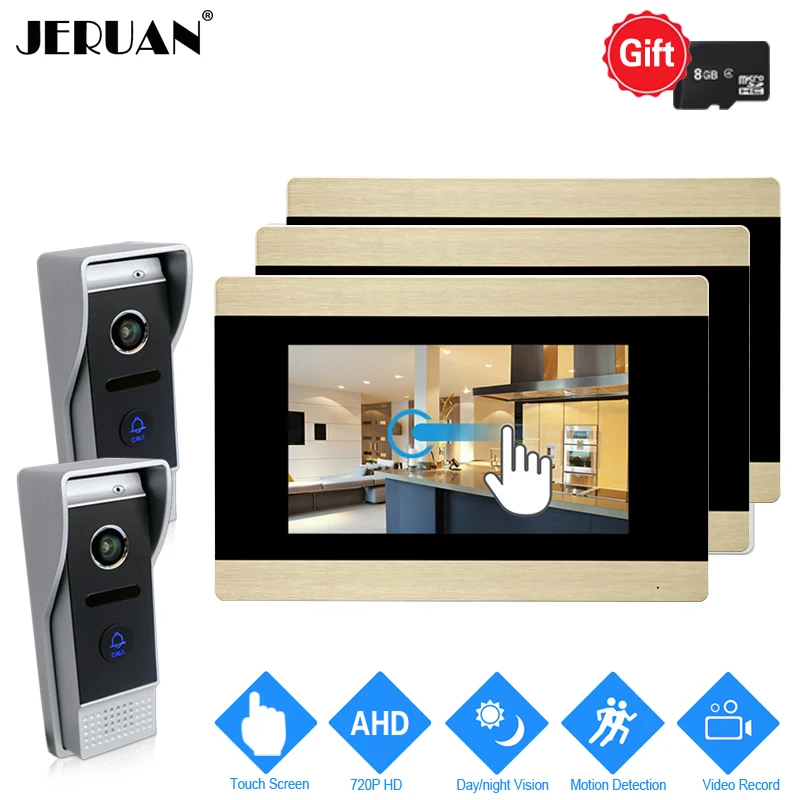 JERUAN 720P AHD Обнаружение движения 7 ''сенсорный экран видео домофон система 3