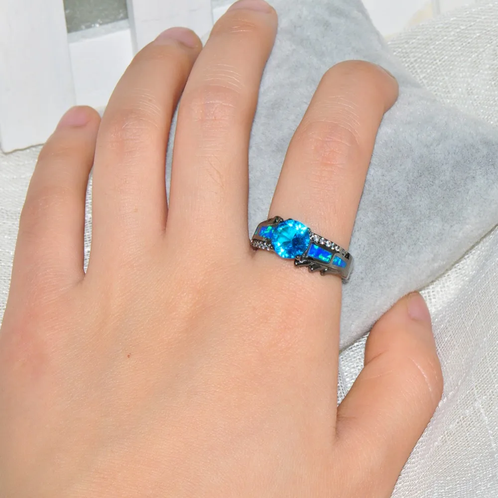 size 6 7 8 9 women 10kt black gold filled ocean blue opal rings size 6 ring