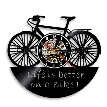 

1Piece Bike Cycle Vinyl Record Wall Clock Life Is Better On A Bike Wall Clock Vintage Office Decor Time Clock Friends Gift