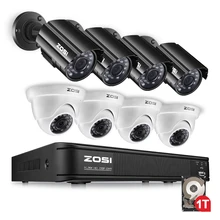 ZOSI 8CH 1080N HD TVI DVR 1280TVL HD Security Camera System with 8 Indoor/ Outdoor Waterproof Security Camera 1TB HDD