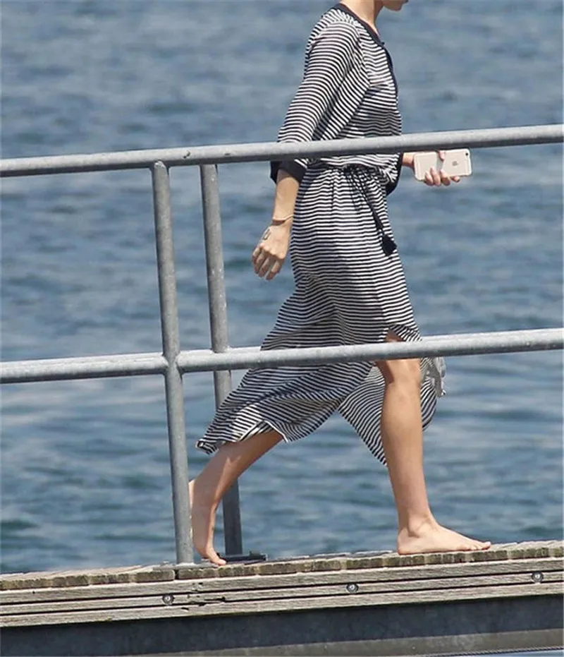 

2019 Chiffon Beach Cover up Bathing suit for Women Pareo Beach Swim Cover up Saida De Praia Robe Plage Striped Beach Dress