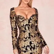 Новое поступление высокое качество женское платье черный и Золотое Платье-бандаж вечернее платье+ костюм