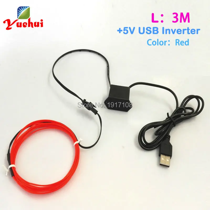 

Festival Decoration 3Meters 5V Flexible Neon Light Glow Red EL Wire Rope tape Cable Strip Neon Lights Electroluminescent
