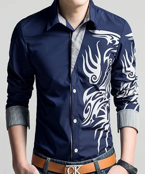 

Geek New Men Shirt Slim Dragon Design Fashion Printing Long Sleeve