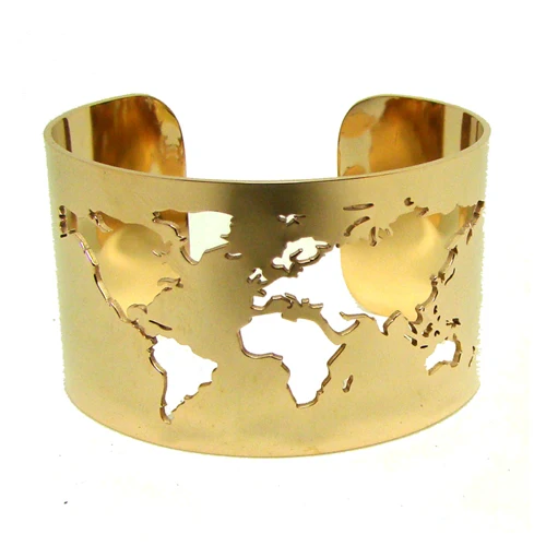 Карта мира, Браслет-манжета с вырезами, браслет для путешествий, ювелирные изделия из нержавеющей стали, ширина 40 мм, лазерная гравировка, тонкий полированный круглый угол - Окраска металла: Rose Gold