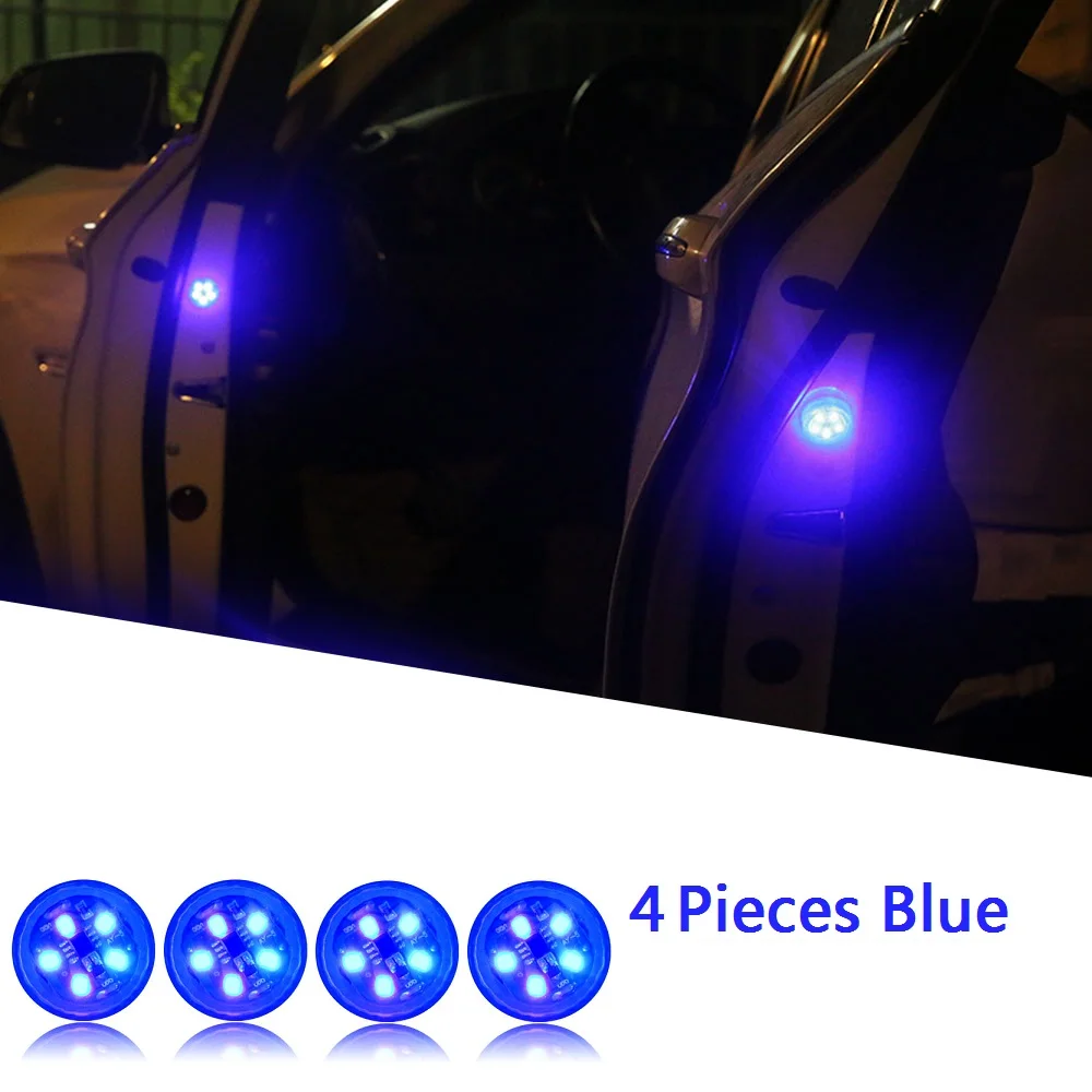 Беспроводной Автомобильный держатель для открывания дверей Предупреждение светильник светодиодный стробоскоп проблесковый маячок анти задние стоп сигналы, Collinsion индикатор светильник s сигнальная лампа - Испускаемый цвет: Blue - 4 pieces