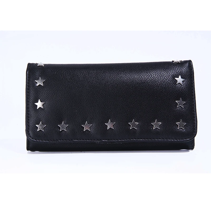 Black Rivets Purse wallet female famous brand card holders cellphone pocket PU leather women money bag clutch women wallet P100