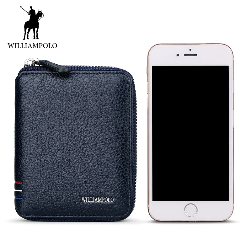 

WILLIAMPOLO Famous Brand Design Genuine Leather Men's Mini Short Wallet Card Holder Man Small Notecase Male Billfold Key Holder