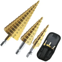 Uds Hss broca de titanio de paso cono cónico vástago hexagonal taladro de acero inoxidable poco Metal agujero cortador de métrica taladro de centro de 4-12/20/32