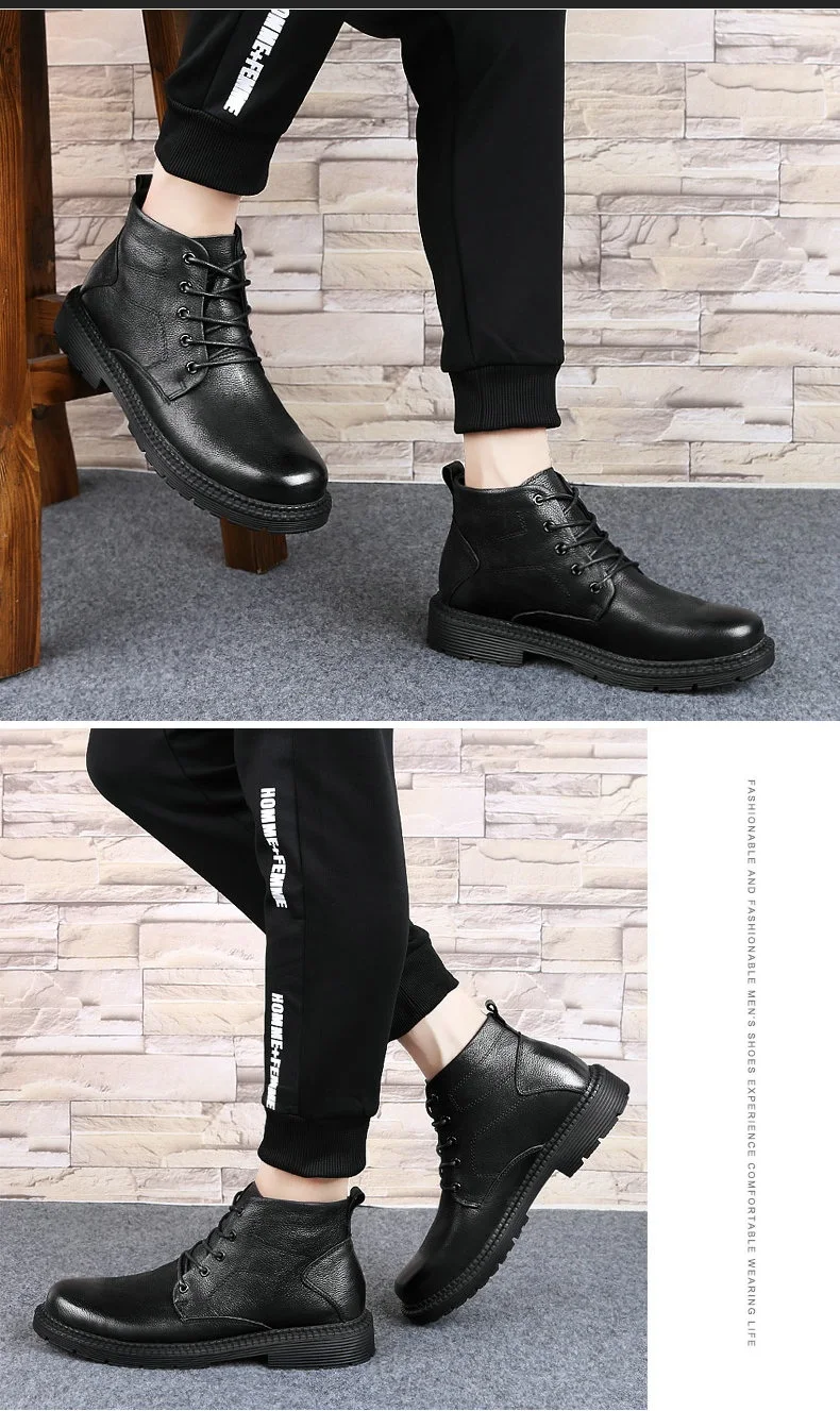 Большой размер 38-48, зимняя обувь для мужчин, ботильоны мужские зимние ботинки из натуральной кожи уличная теплая плюшевая мужская обувь на нескользящей подошве