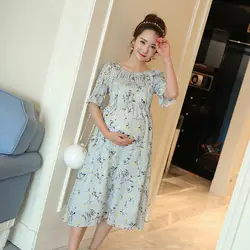 Одежда для беременных новые корейские летние платья для беременных Для женщин модные цветочные свободные шифон для беременных Юбка Shoulderless