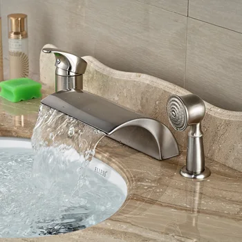 

Luxury Deck Mount Waterfall Widepsread Roman Tub Faucet Single Handle 3pcs Bathtub Mixer Tap with Handshower