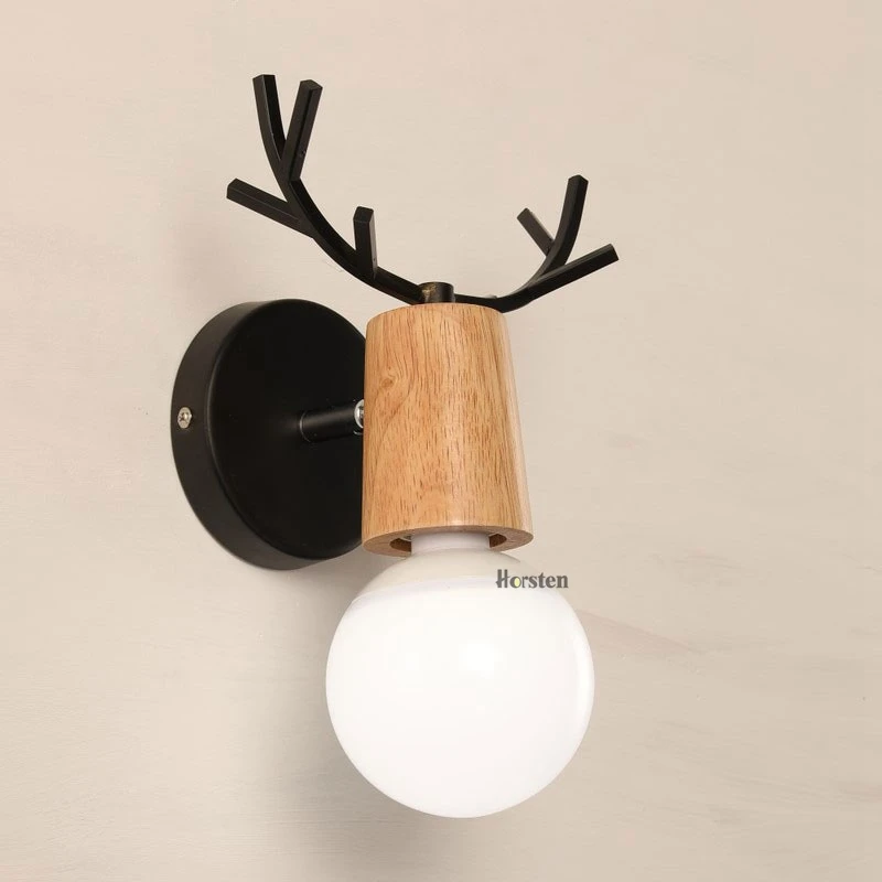 Nordic Creative Deer Antlers LED Wall Lamp Modern Wooden White Black Bedside Lights For Living Room Bedroom Corridor Wall Lights (9)
