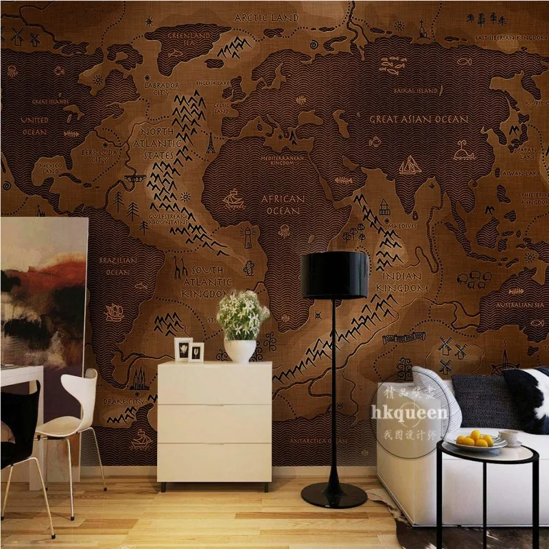 

Photo wallpaper European style hand painted world map navigation route wallpaper stereo bedroom living room mural