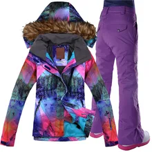 Новая Водонепроницаемая, утолщенная альпинистская, двойная плата, одноплатный, меховой воротник, лыжный костюм, Женская лыжная одежда Sui Gsou Snow/лыжи