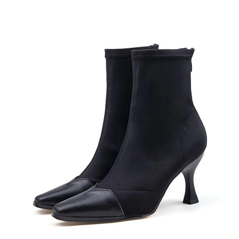 

2018 new elastic boots stitching zipper fine heel socks high heels Female Black big size sexy high heel women boots boty