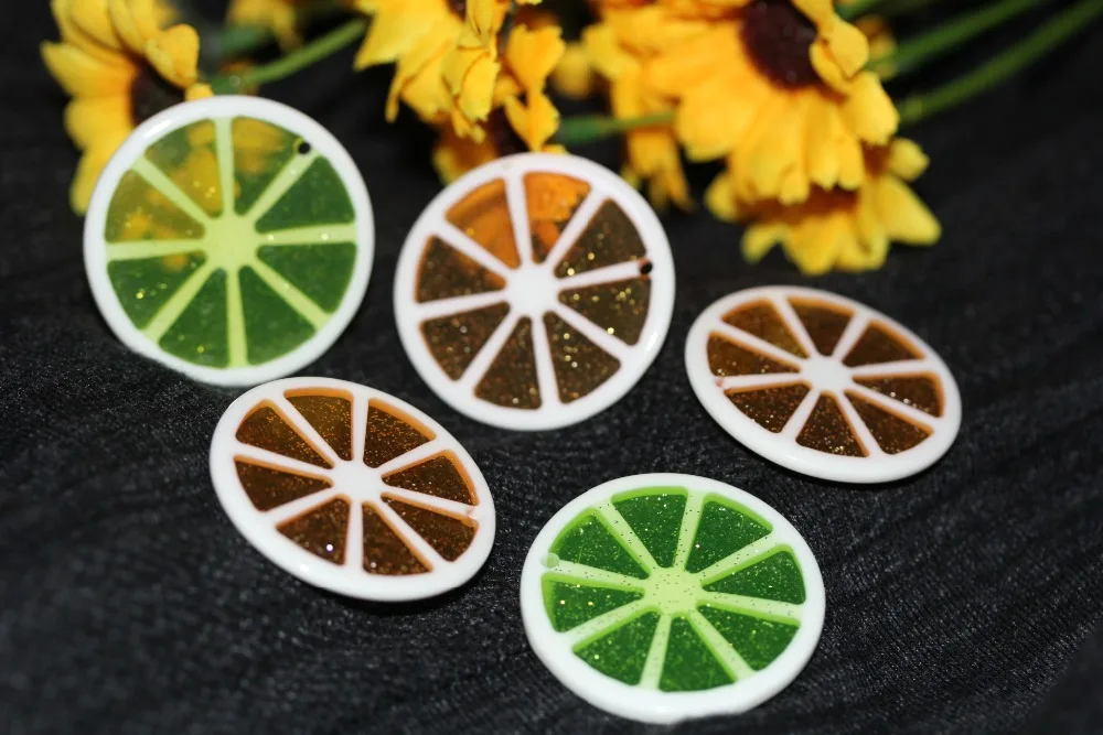 

35mm Orange Resin Charms - Citrus Lemon Slices Charm with hole Fruits Cabochons Kawaii diy hair accessories jewelry supplies