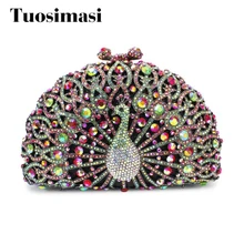 Самые продаваемые purplor Цвет Павлин Кристалл сцепления вечерняя сумочка(8105A-GR