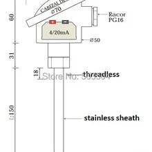 10-50C Pt00 термостойкий передатчик класса A RTD датчик 4-20mA выход