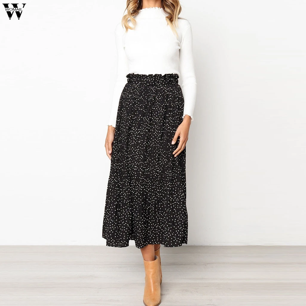 

2019 women Casual Retro elastic Autumn winter summer Maxi beach skirt Floral print High Waist Pleated long skirt Dec20