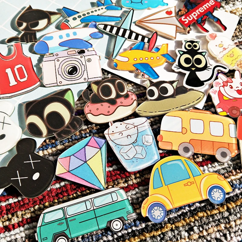 

10 PCS Maxisin Acrylic Cars Plane Camera Badges Icons on The Backpack Pin Decoration Badges PVC magnetic stickers for clothing