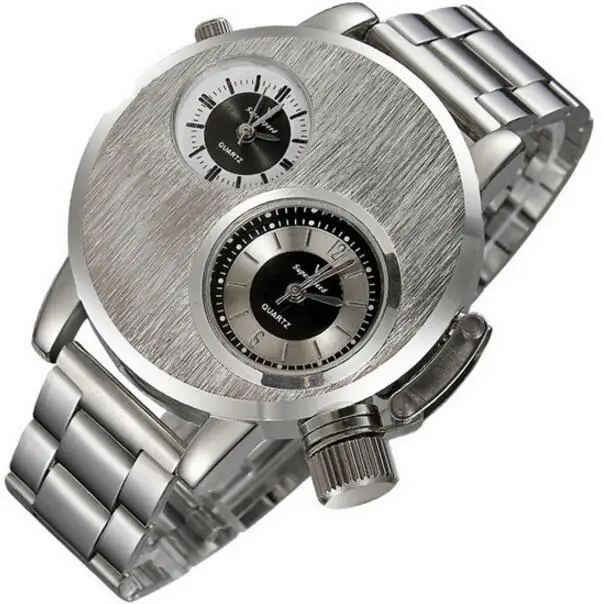 

2017 Authentic V6 Two Time Zone Silver Steel Watches Men Sports Quartz Hours Unique Luxury Design Men Casual Wristwatch