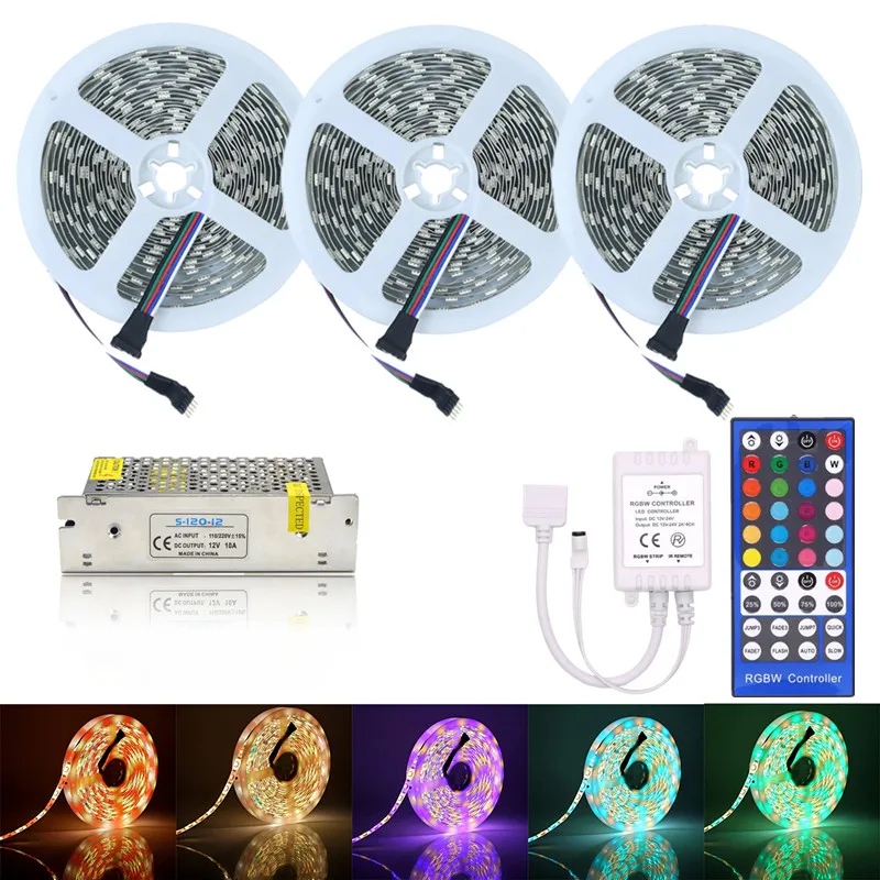 

5050 RGBW RGBWW LED Strip Lights 12V 300 LEDs Non waterproof Flexible Tape Ribbon+40key RGBW LED Controller+12V Power Adapter