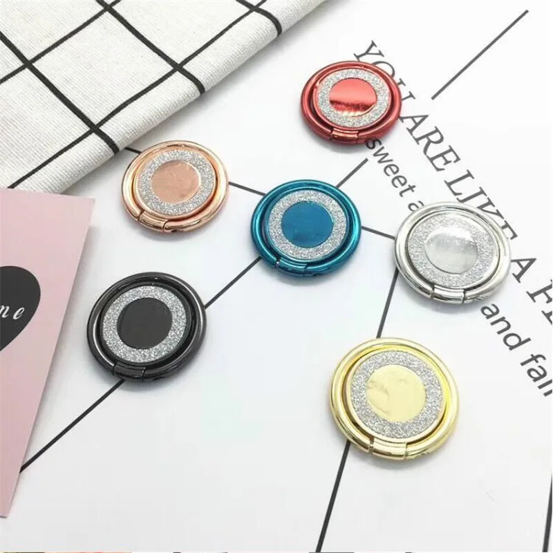 IMIDO Round Metal Phone Holder For iPhone Samsung Universal Glitter 360 Degree Plating Magnetic Finger Ring |