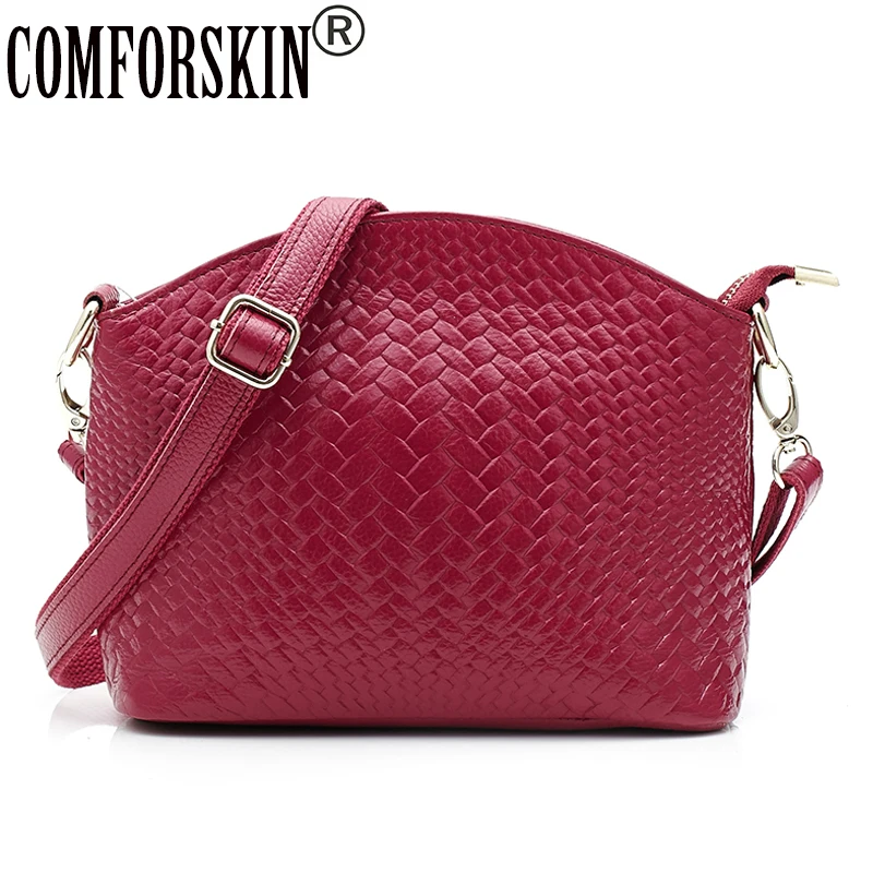 

COMFORSKIN Luxurious Genuine Leather Feminine Knitting Style Messenger Bags Brand Designer High Quality Cowhide Practical Bags