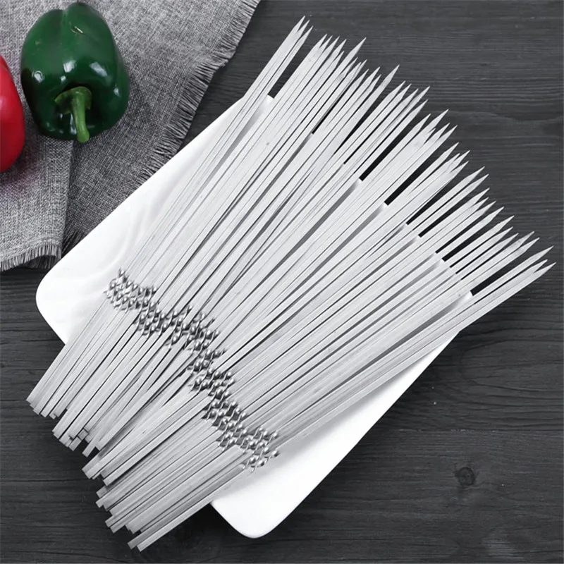 

10 20 30 pcs BBQ Sticks Needle Stainless Steel Flat Barbecue Forks Picnic Tool Skewers Utensil Cooking Iron Kitchen Meat Holder