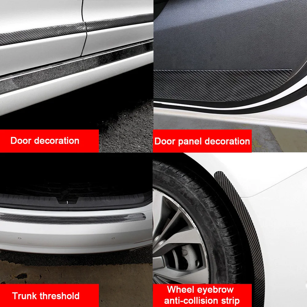 Red Carbon Fiber Car Accessories Door Sill Scuff Cover 5D Anti Scratch Sticker