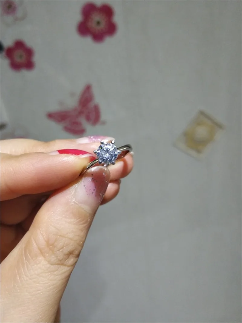 1,0 Ct искусственный камень серебро 925 Обручальное кольцо для женщин простой классический дизайн Настоящее серебро 925 Свадебные украшения подарки