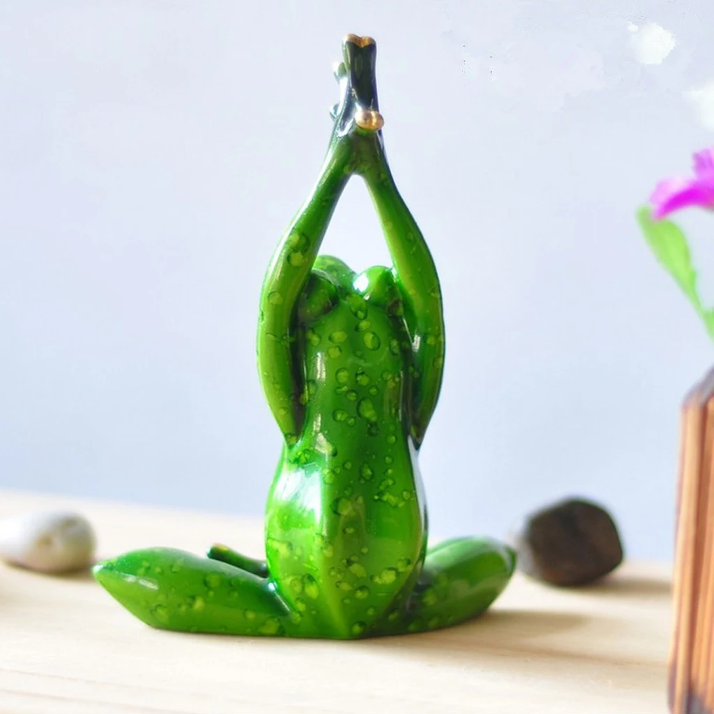 2pcs Hand Crafted Resin 3D Yoga Frog Figurines Statues Car Dashboard Office Desk Shelf Display, Garden Plant Bonsai Decor