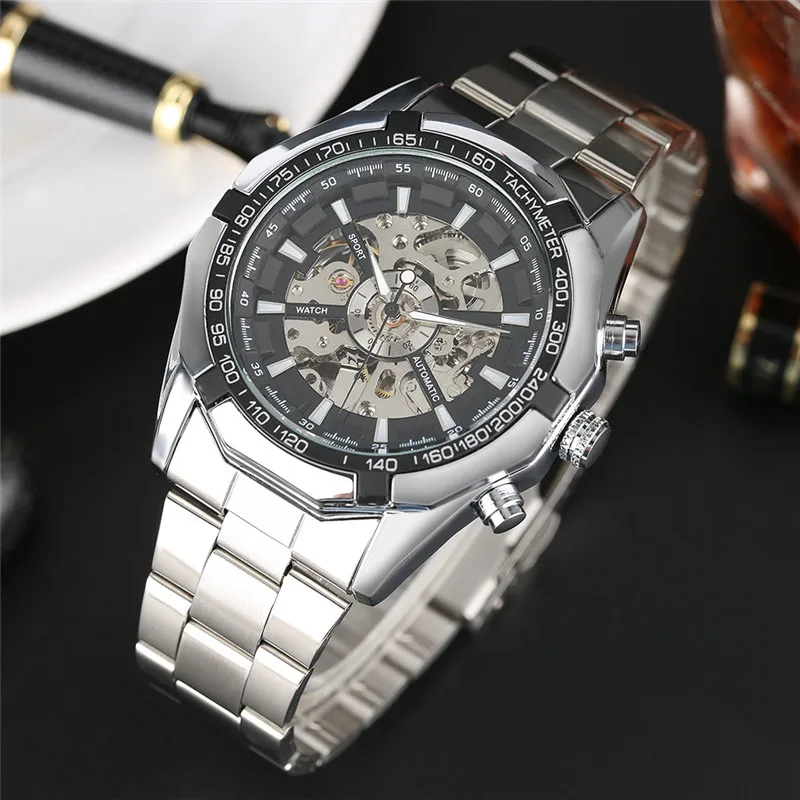

Modern Skeleton Watch Analog Self-winding Mechanical Wrist Watch Dress Trendy Male Female Clock Hour Business Gift reloj hombre