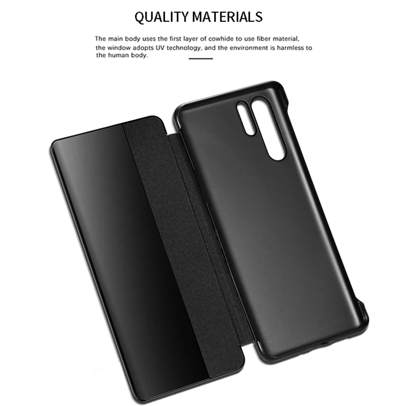 Smart Touch Window View Genuine Leather Flip Cover Case For Huawei P30 P20 lite Mate 9 10 20 Pro Phone Case For Huawei P10 Plus
