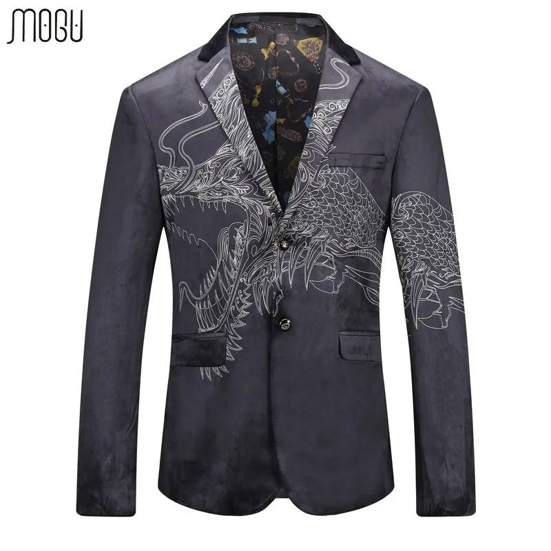 MOGU Mens Cotton Blazers 2017 Autumn New Fashion Printed Casual Male