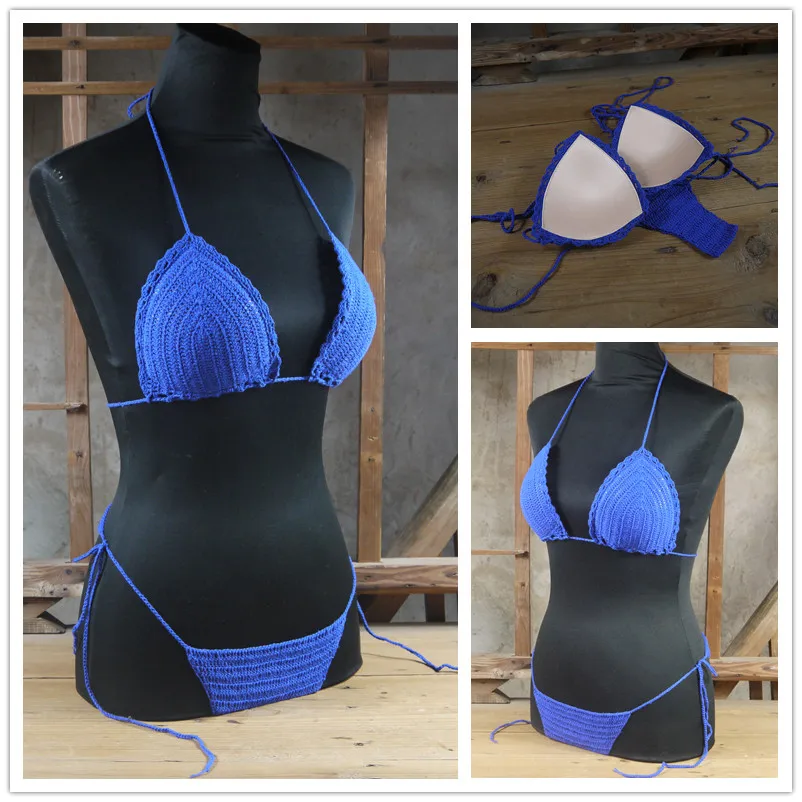 

Blue Crochet Bikini Set - Sexy Beach Swimwear- Can be adjusted size - Crochet Mesh bikini Top + bottom Custom Colors
