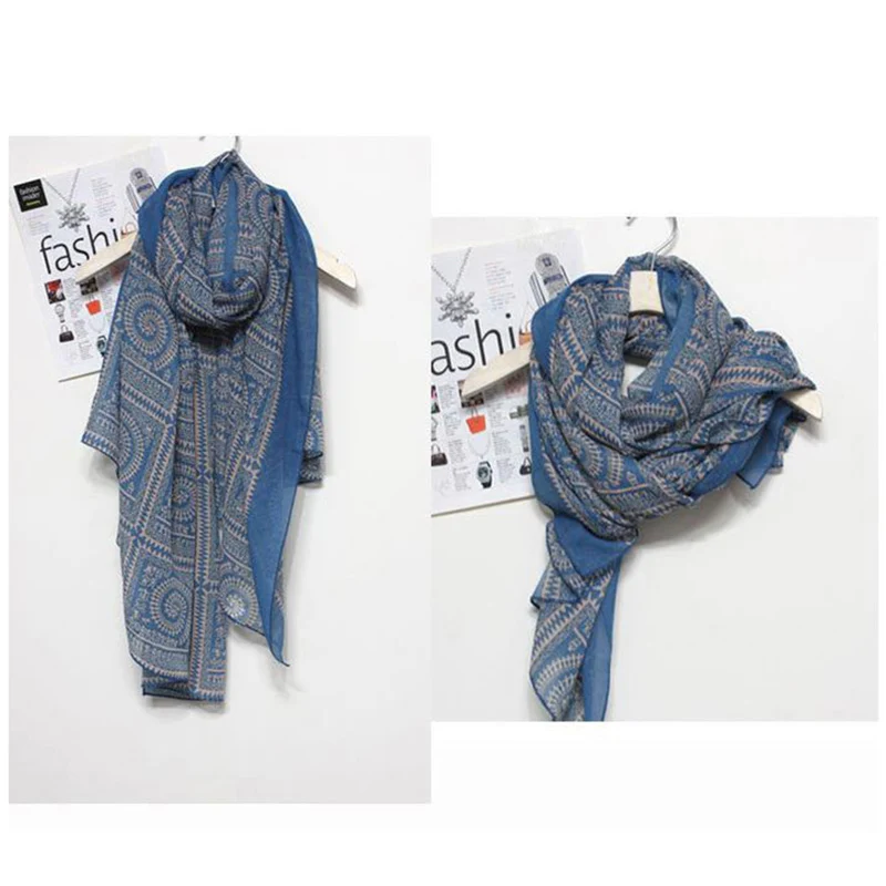 Корейский женский шарф, винтажные шарфы с геометрическим принтом для девушек, шаль, модный дизайнерский шарф, шарф для весны и лета, шейный платок - Цвет: Blue