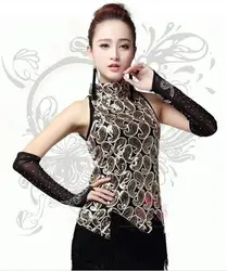 Sexy Rhinestones Bodysuit Dance Gloves Leotard Performance Costume Gloves