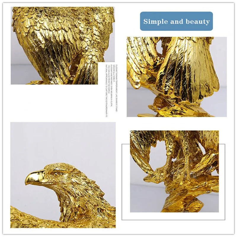 Gold Color Eagle Ornaments Spread Wings Eagle Trophy Figurines Crafts Home Office Decoration Resin Animal Miniature Model Gifts