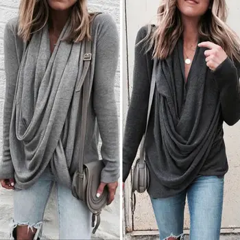 

Fashion Womens Warm Long Sleeve Sweater Irregular Collar Ladies umper Solid Tops