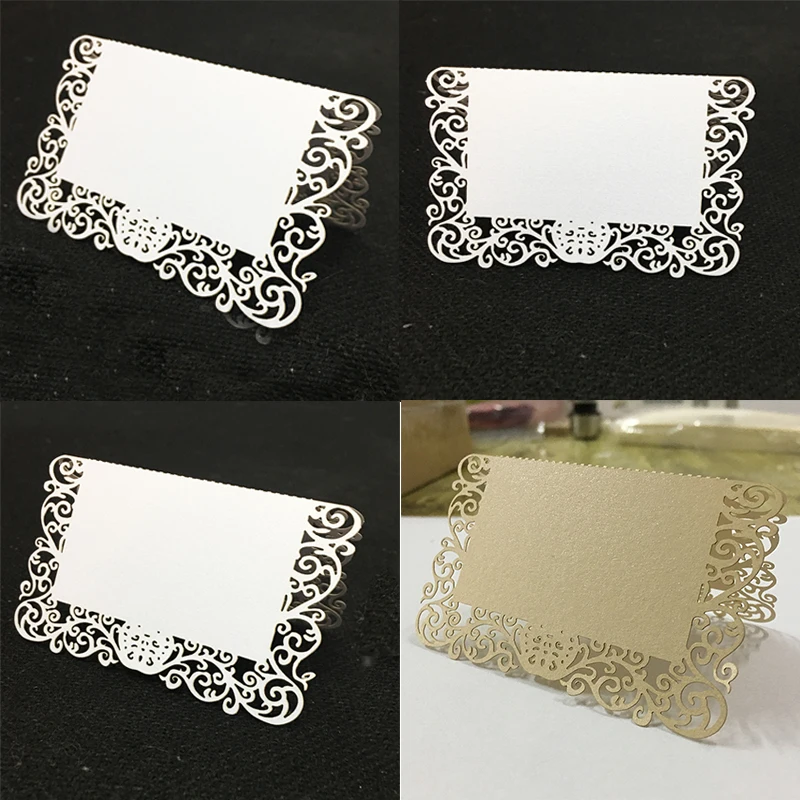 

50pcs Laser Cut Wedding Party Table Name Place Cards Chic Pearlescent Lace Favor Message Setting Card Wedding Birthday Supplies