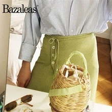 Женские юбки в горошек, Юбки-миди с запахом спереди, зеленые юбки с завязками на талии и пуговицами, повседневные женские юбки с высокой талией